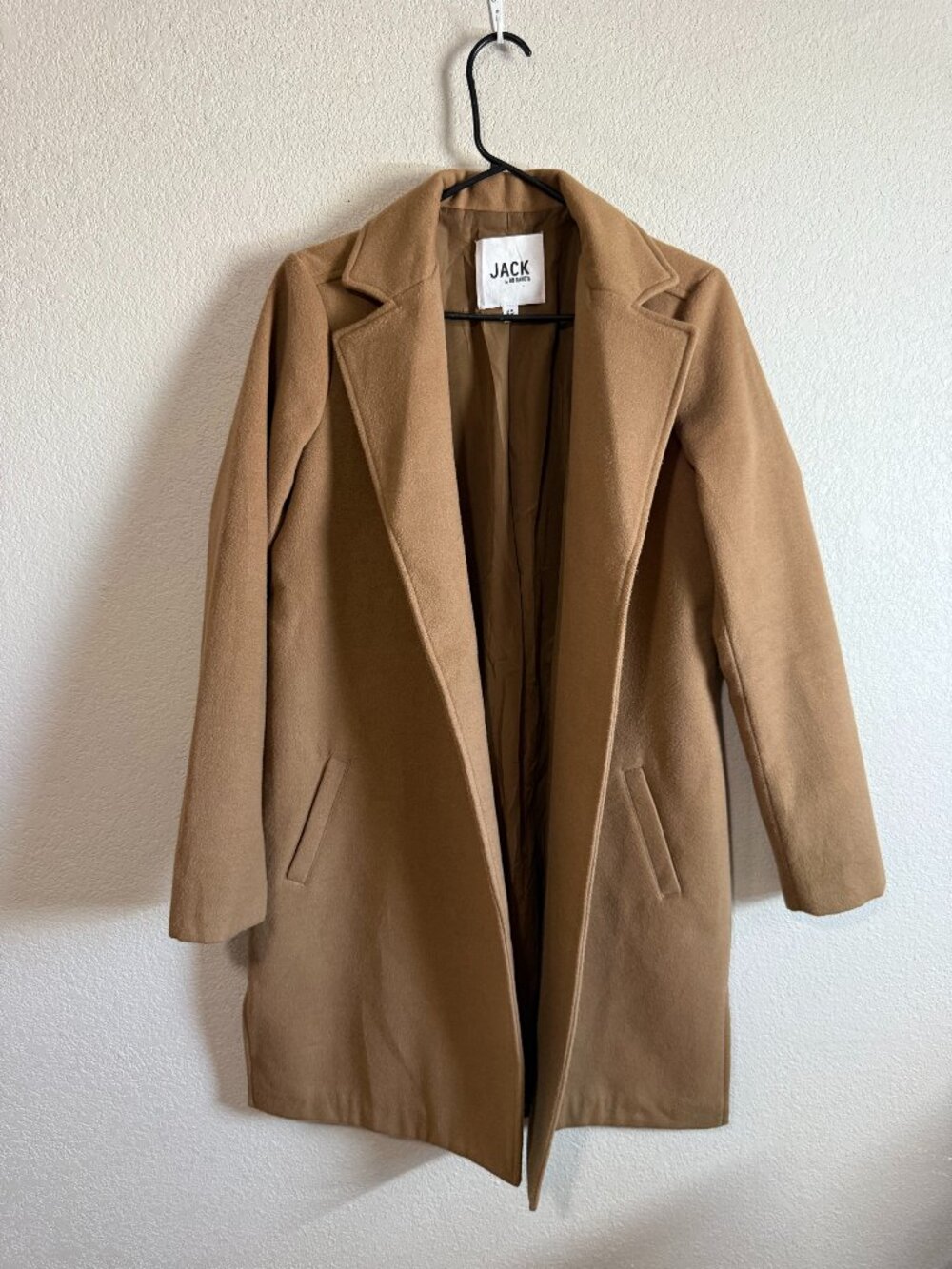 Women's Jack by BB Dakota Camel Tan Long Coat Size XS No Belt